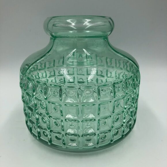 Green Glass Vase With Checkered Pattern Table Décor No Lid - Picture 4 of 11